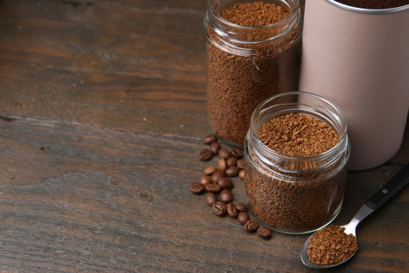 Instant coffee granules in jars